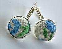Hand Embroidered Earrings Blue and Green