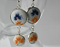 Hand Embroidered Earrings Orange and Blues